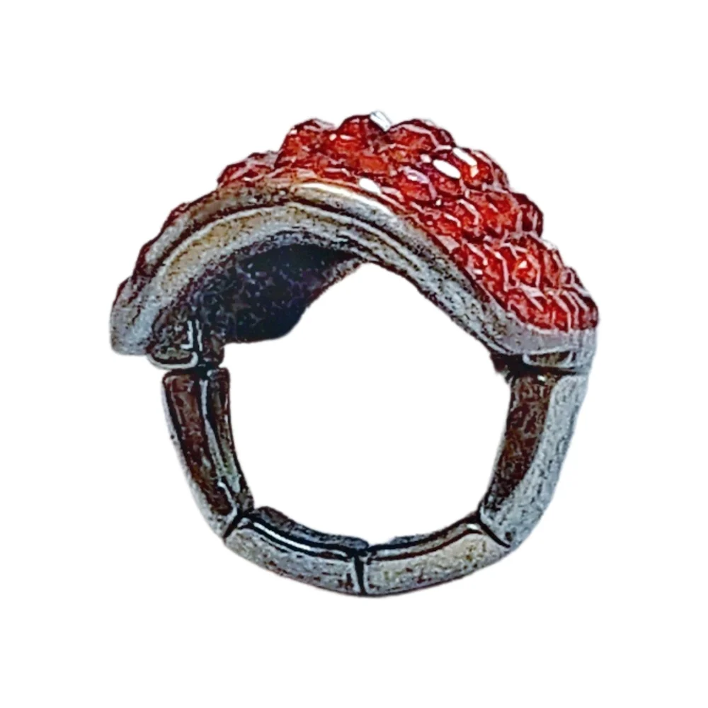 Shimmering Orange Crystal Stretchy Statement Ring | 2” x 1”